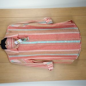 Rise & Bloom Stripe Roll Tab Sleeves Button Down Size: M